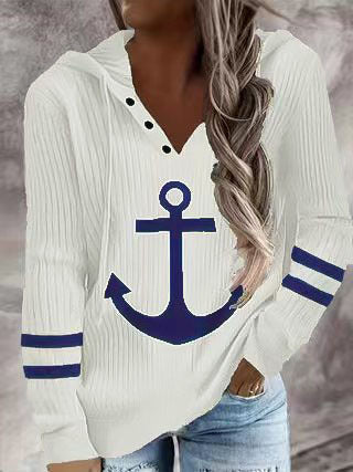Damen modischer Kapuzenpullover mit maritimem Grafikdesign Drune
