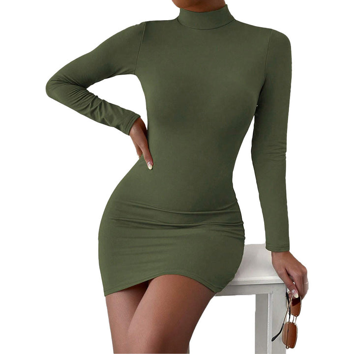 Damen figurbetontes Minikleid mit hohem Kragen und langem Arm Drune