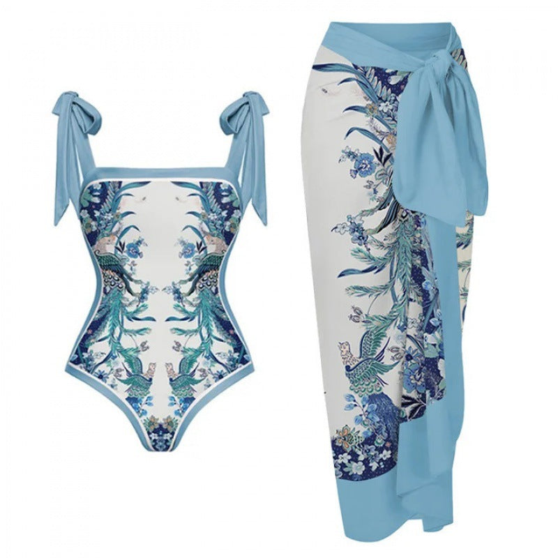 Damen Badeanzug-Set mit elegantem Wickelrock und modischen Schleifen Drune