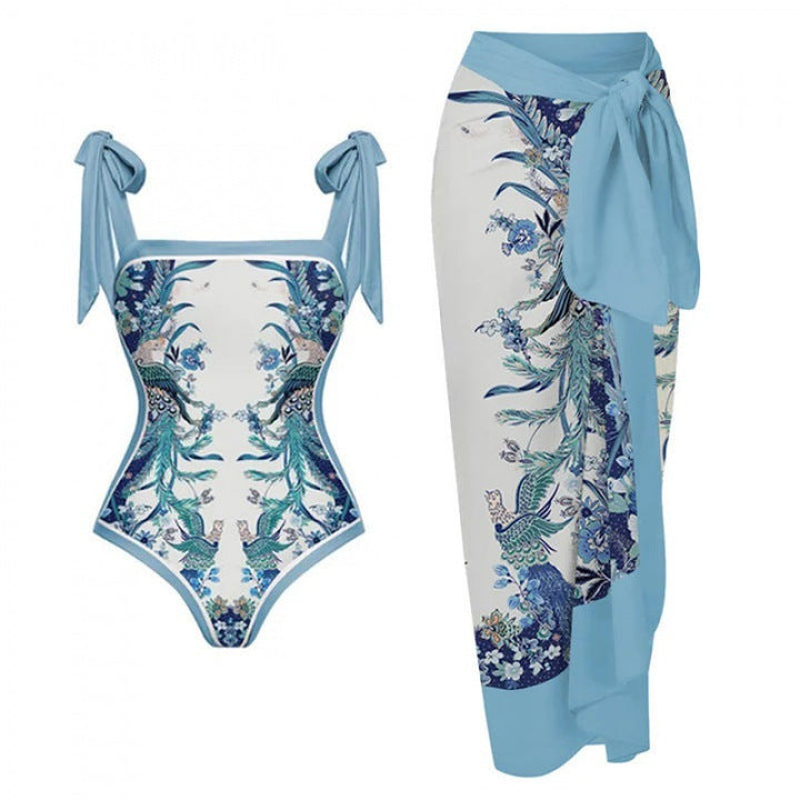 Damen Badeanzug-Set mit elegantem Wickelrock und modischen Schleifen Drune
