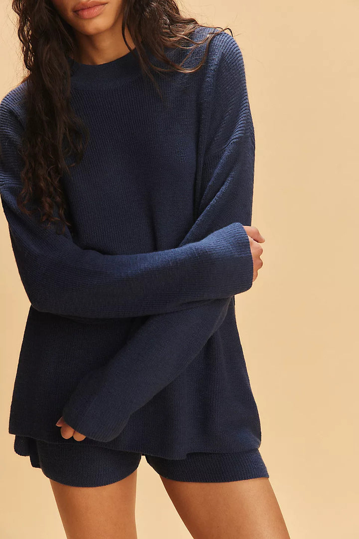 Damen modisches lässiges Strickkleid mit kragenähnlichem Oberteil Drune