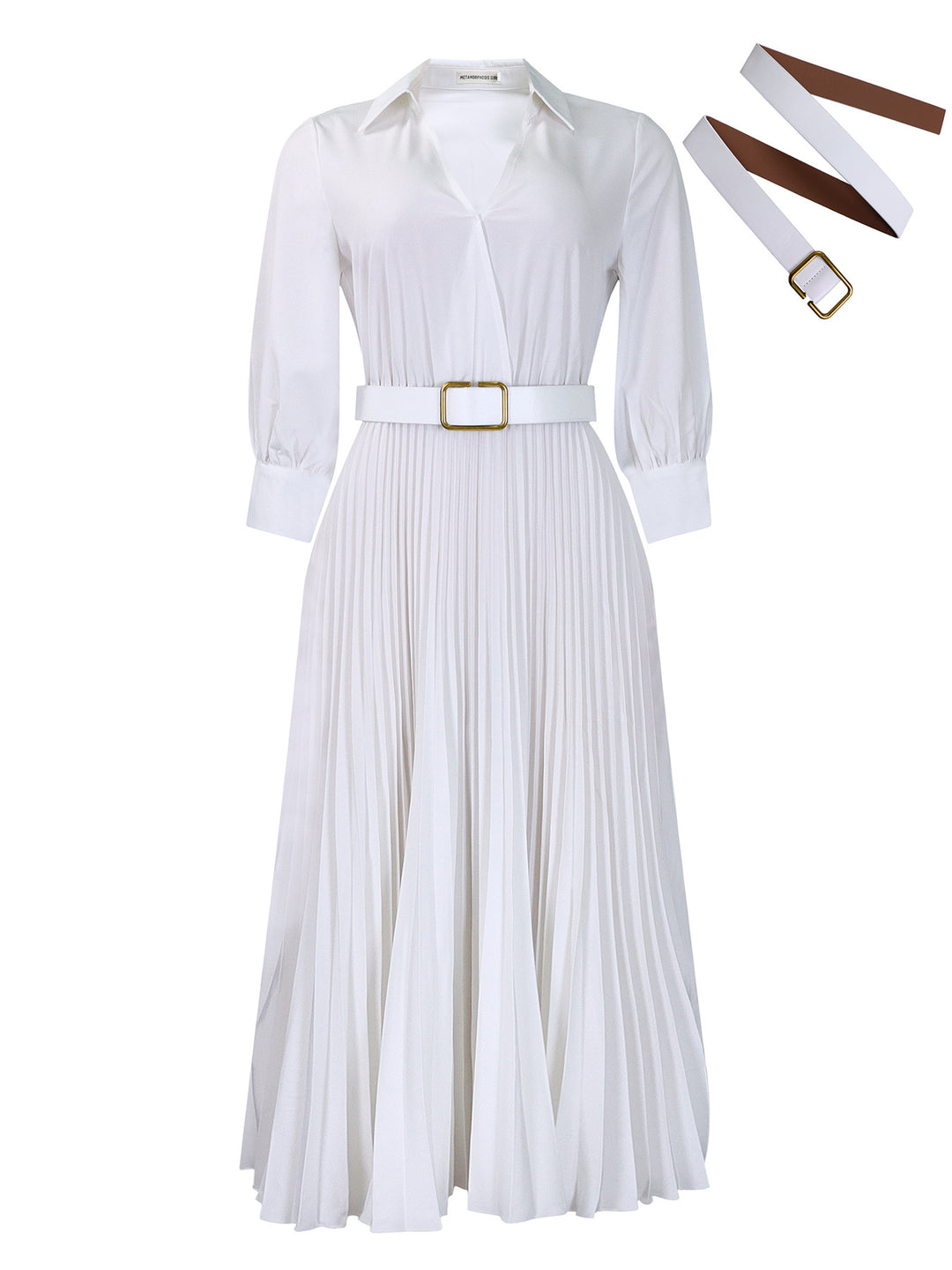 Damen Plissee Hemdkleid mit eleganter Taillierung und abnehmbarem Gürtel Drune