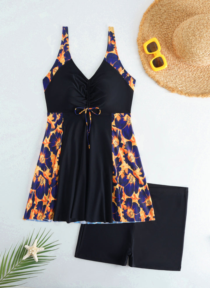Damen Strandkleid Badeanzug mit elegantem Leopardenmuster Drune