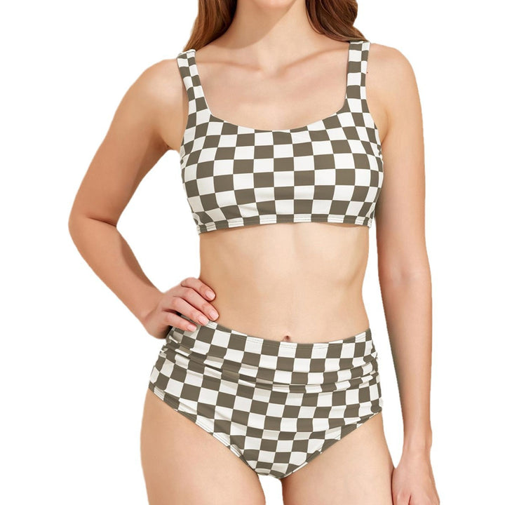 Damen Hochband-Bikini-Set mit kariertem Design Drune