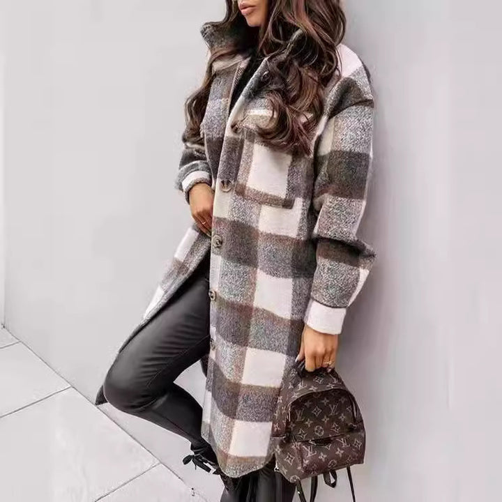 Damen Karierter Oversized-Hemd-Mantel mit praktischen Taschen Drune