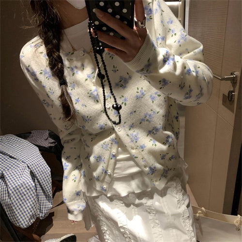 Damen Strickjacke mit floralen Details und Knopfverschluss Drune