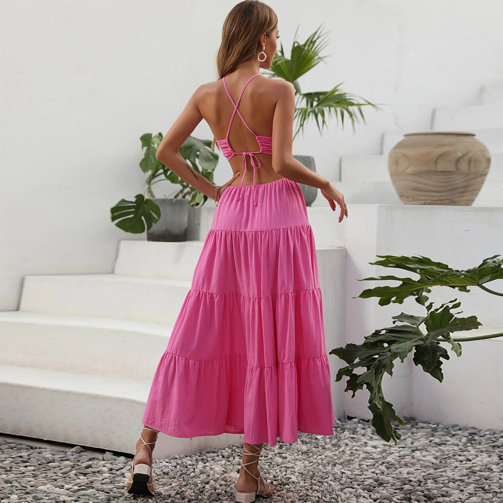 Damen Maxi-Kleid mit tiefem Schlitz und Rüschendetails Drune