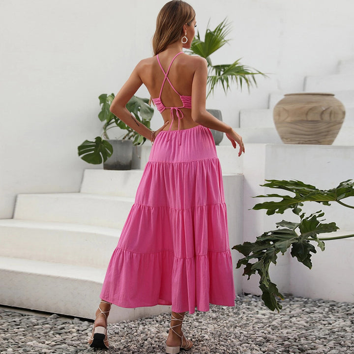 Damen Maxi-Kleid mit tiefem Schlitz und Rüschendetails Drune