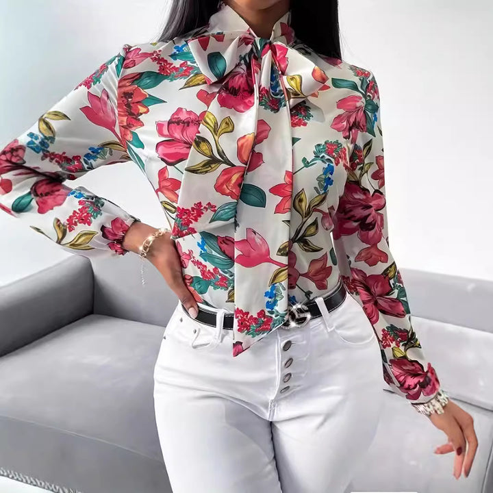 Damen Bluse mit Schleifen-Detail und floralem Design Drune