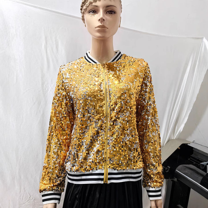 Damen Glitzernde Bomberjacke mit sportlichen Strickdetails Drune