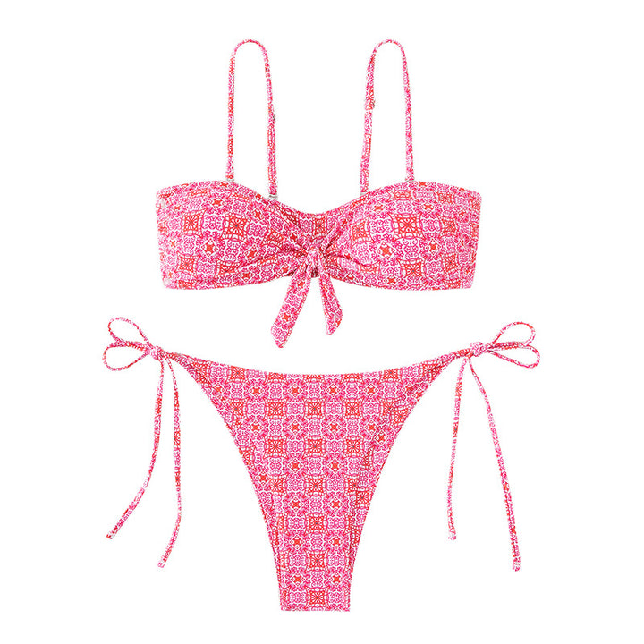 Damen Bandeau-Bikini mit dekorativem Knoten und verspielten Bindebändern Drune
