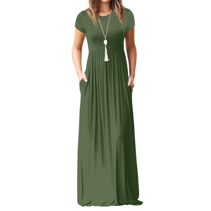 Damen Maxikleid mit tiefem Taillenbund und praktischen Taschen Drune