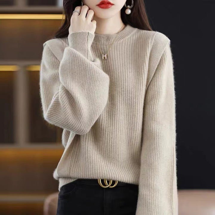 Damen lässiger Strickpullover mit modernem Rippenmuster und weit geschnittenen Ärmeln Drune