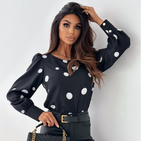 Damen Bluse mit Puffärmeln und Punkten Drune