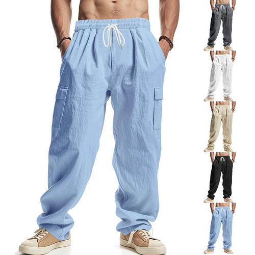 Herren nan lockere Cargo-Freizeithose mit elastischem Tunnelzugbund und mehreren Taschen Drune