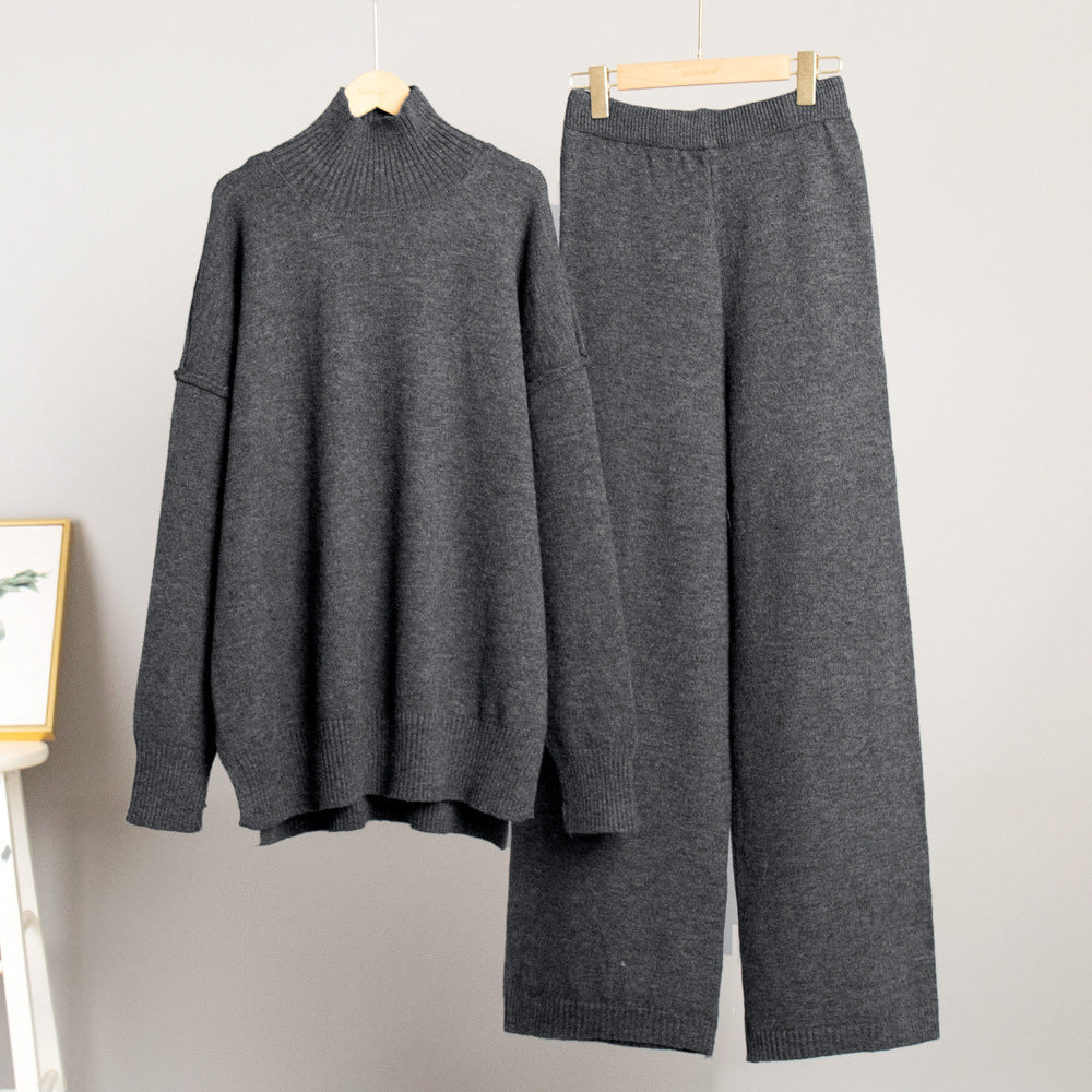 Damen Elegantes Strickensemble mit hohem Kragen und weitem Schnitt Drune