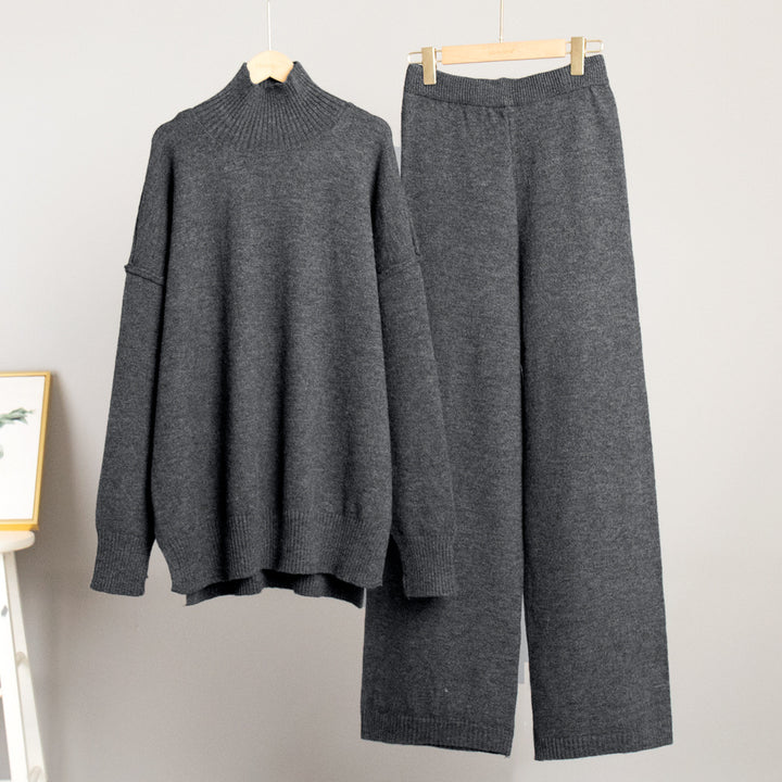 Damen Elegantes Strickensemble mit hohem Kragen und weitem Schnitt Drune