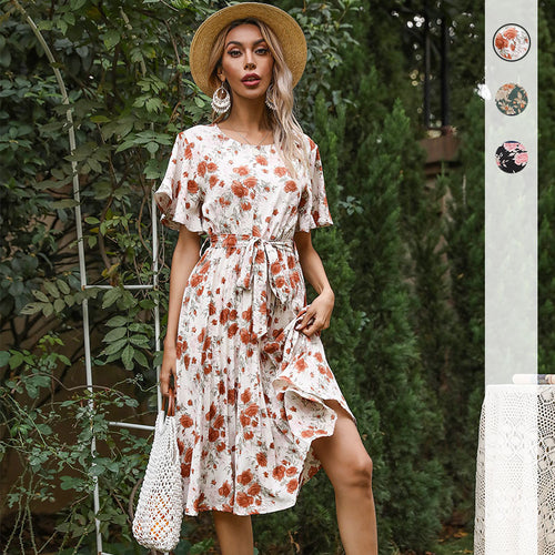 Damen Sommerliches Wickelkleid mit floralem Design und Taillengurt Drune