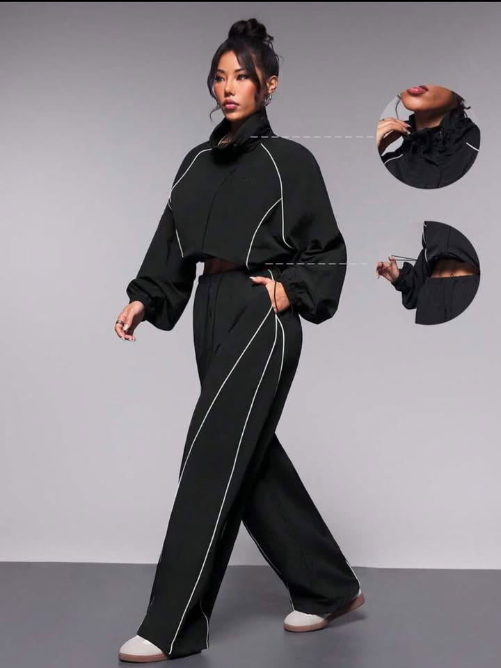 Damen sportliche Oberteil mit hohem Kragen und elastischen Details Drune