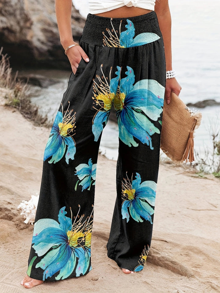 Damen Palazzo-Hosen mit floralem Druck und elastischem Bauchbund Drune