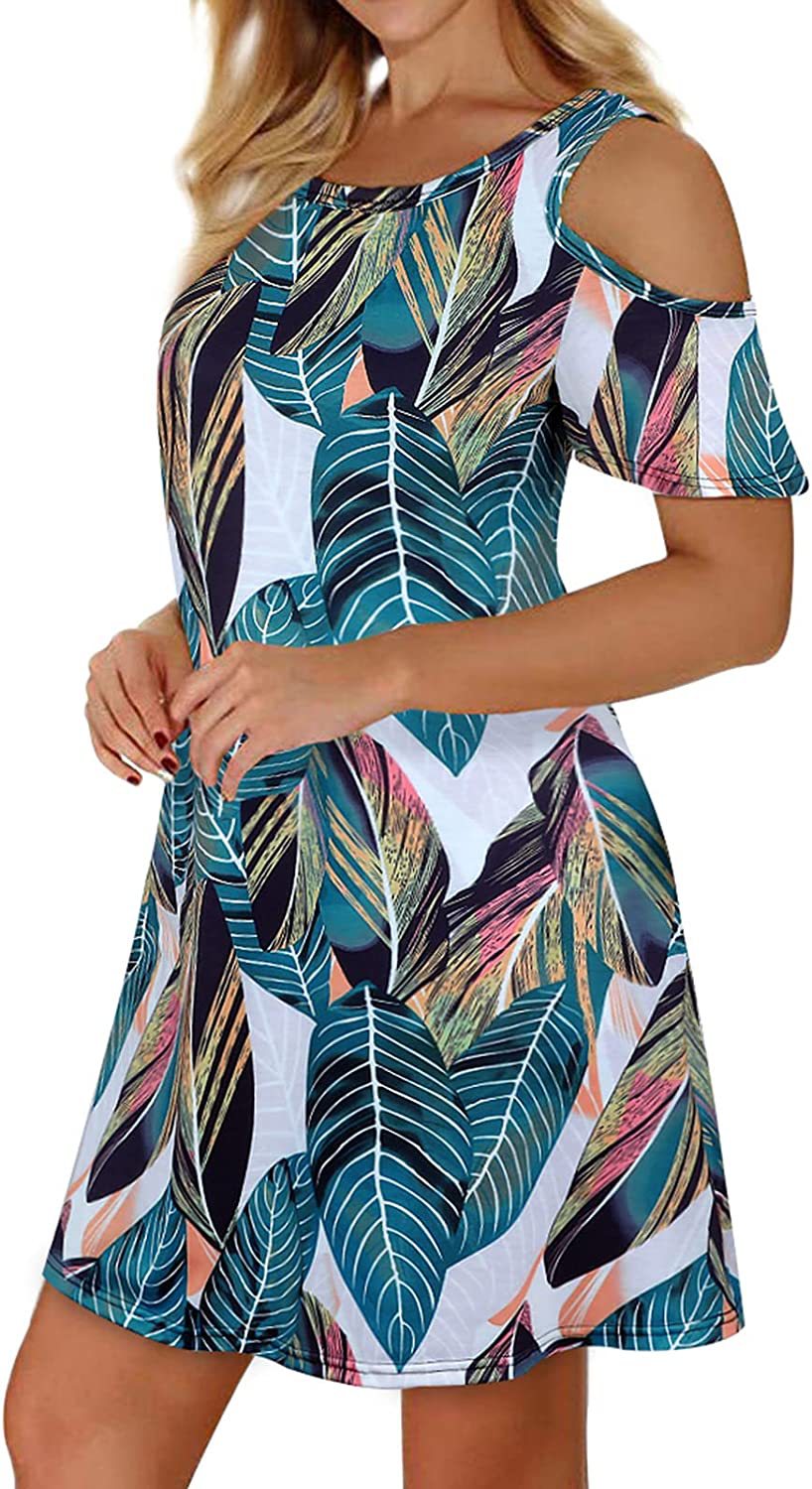 Damen Sommerkleid mit floralem Design und Schulterfreiem Schnitt Drune