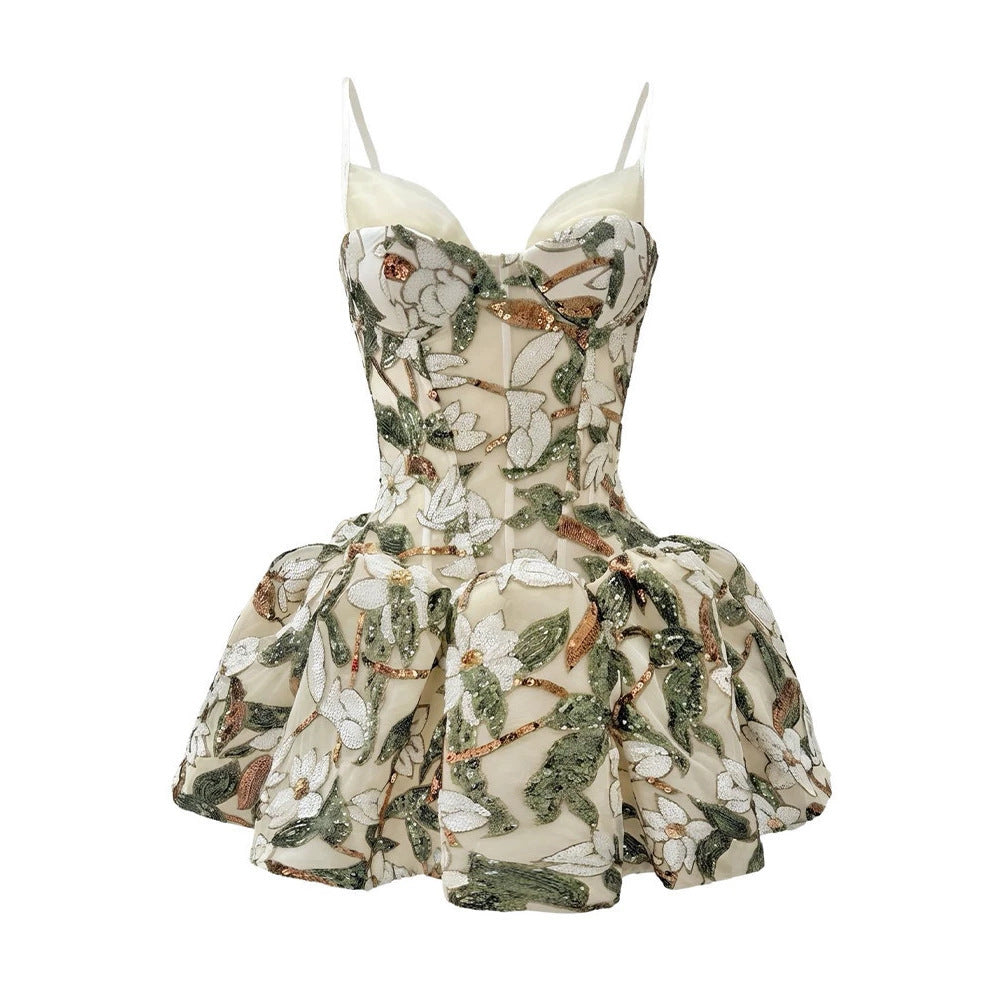 Damen Minikleid mit floralem Muster und voluminösem Rock Drune