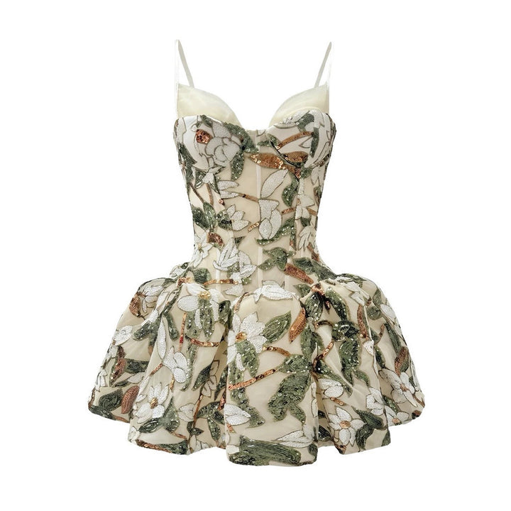 Damen Minikleid mit floralem Muster und voluminösem Rock Drune
