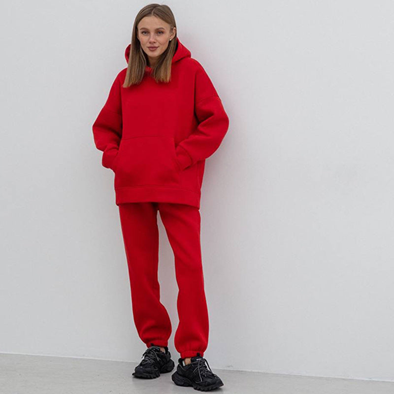 Damen sportliches Fleece-Set mit hohem Kragen Drune