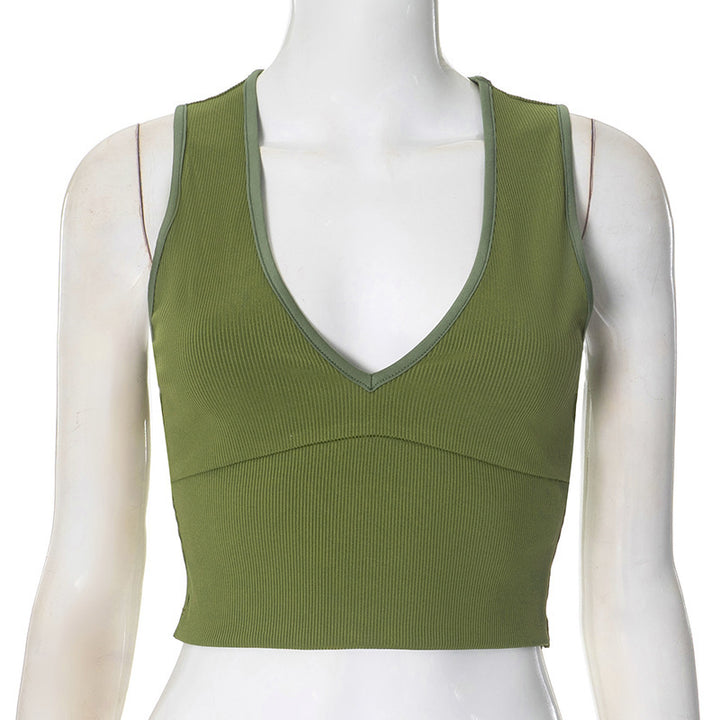 Damen Crop-Top mit stylischem V-Ausschnitt und feiner Rippstruktur Drune
