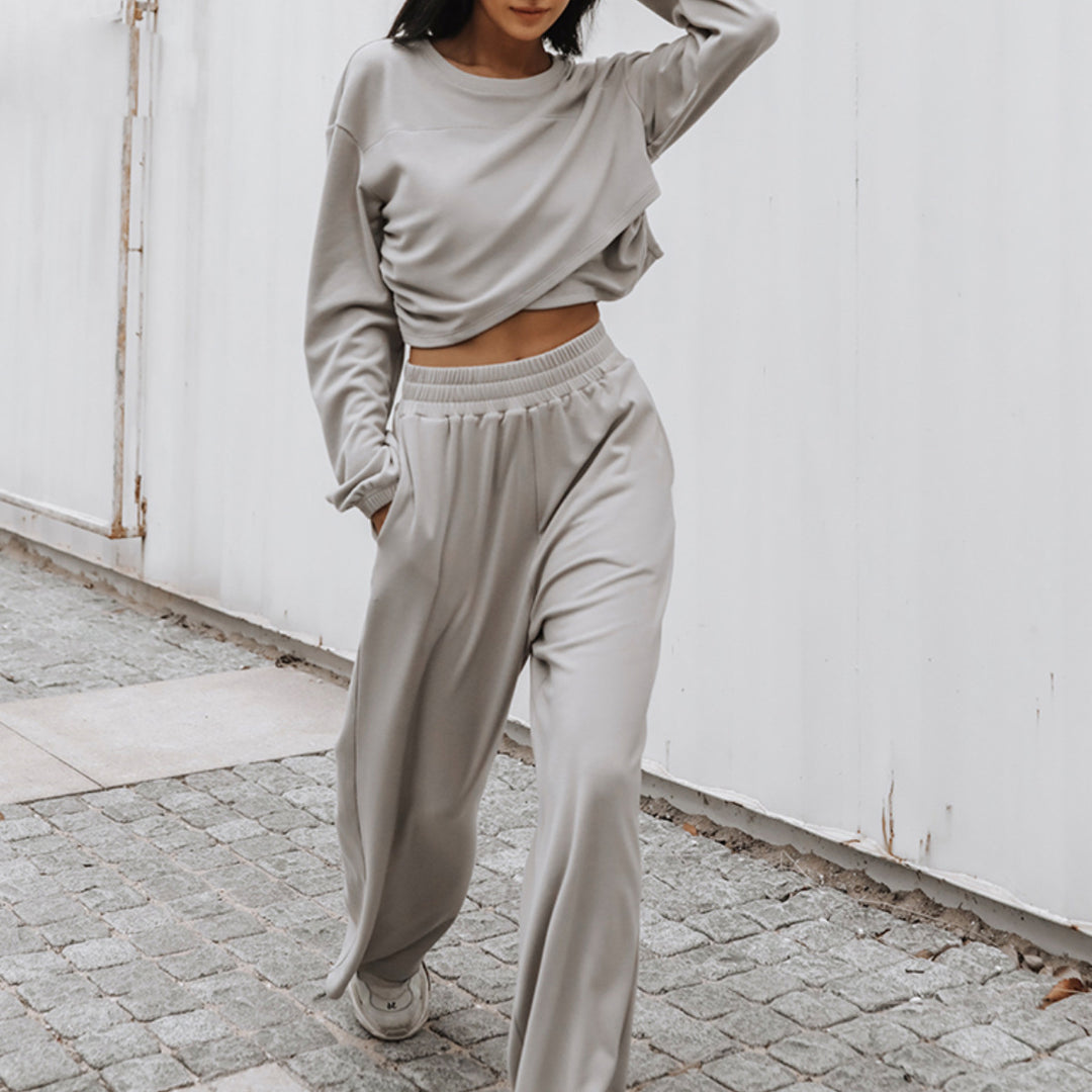 Damen nan weites Lounge-Hosen-Set mit hohem Komfortbund und kurzem Sweatshirt Drune