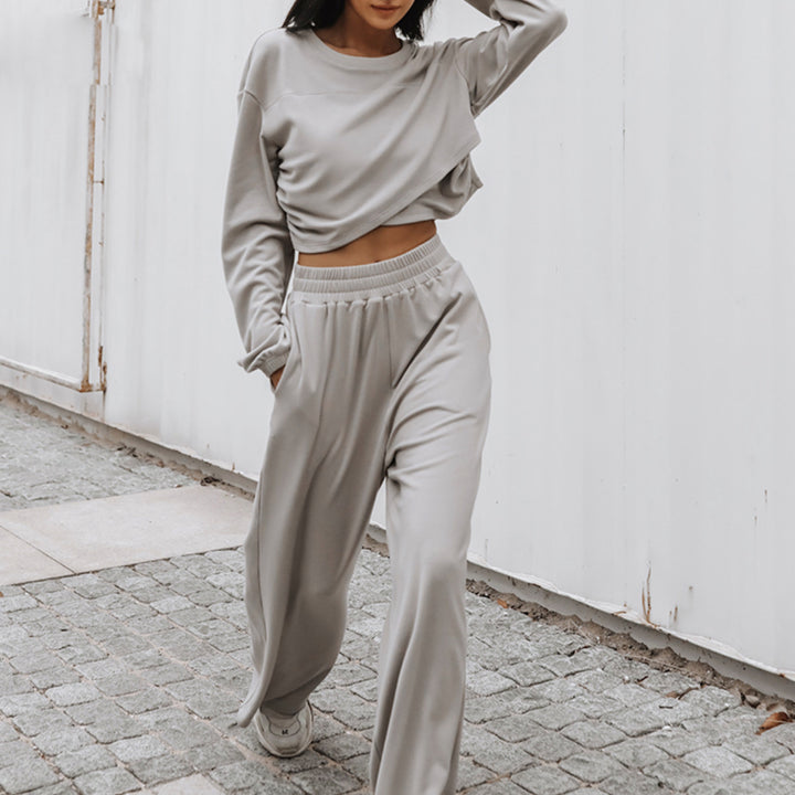 Damen nan weites Lounge-Hosen-Set mit hohem Komfortbund und kurzem Sweatshirt Drune