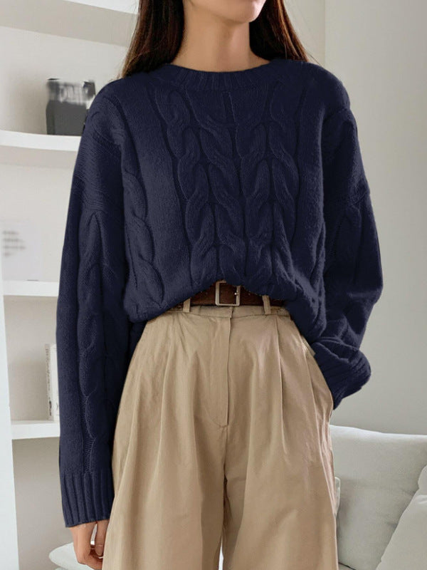 Damen Grobstrickpullover mit Zopfmuster und weitem Schnitt Drune