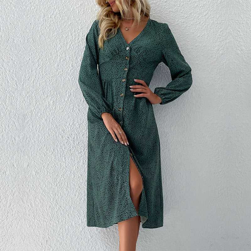 Damen Knielanges Hemdblusenkleid mit Knopfverschluss und zeitlosem Muster Drune