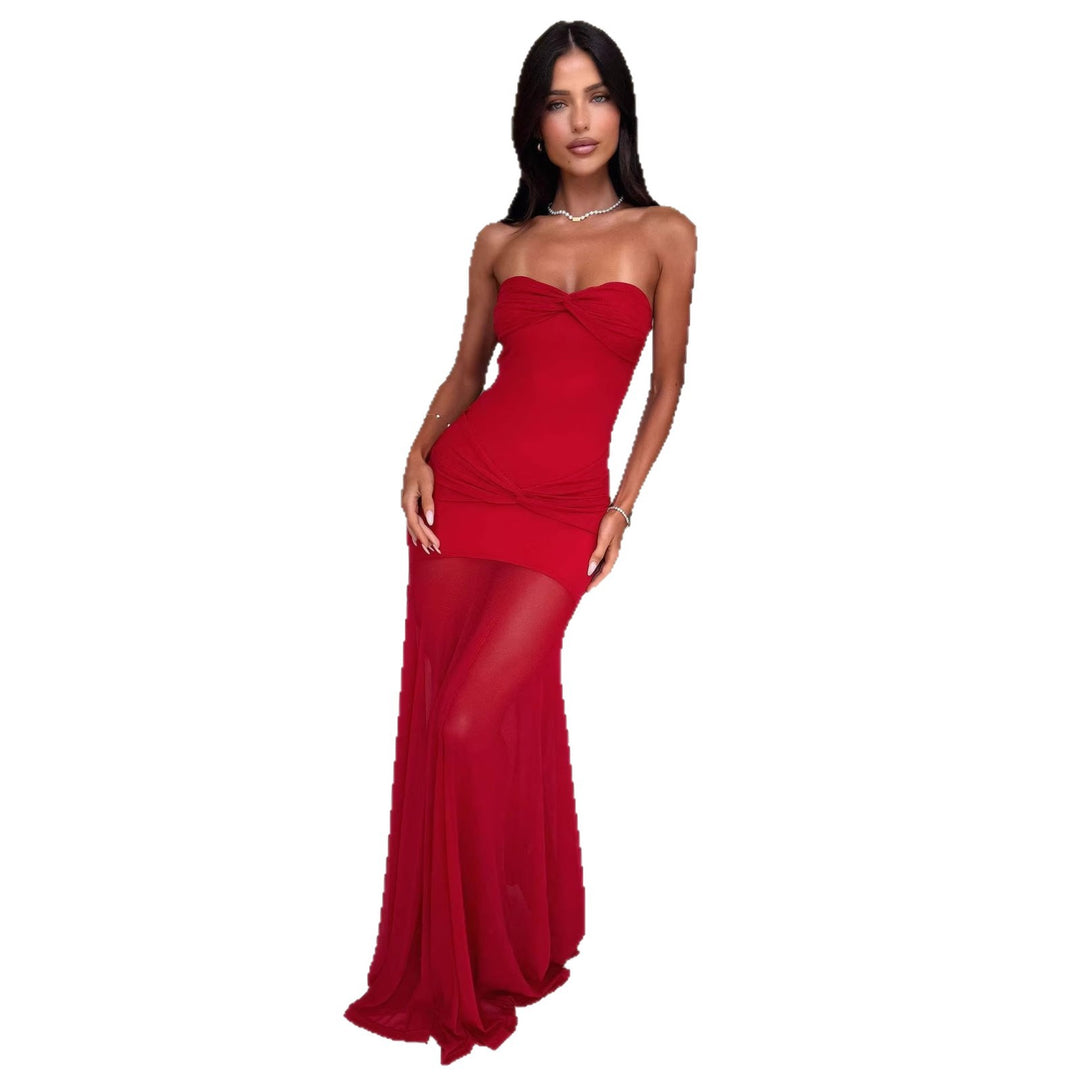 Damen Elegantes Maxikleid mit gerafftem Oberteil und schwingendem Rock Drune