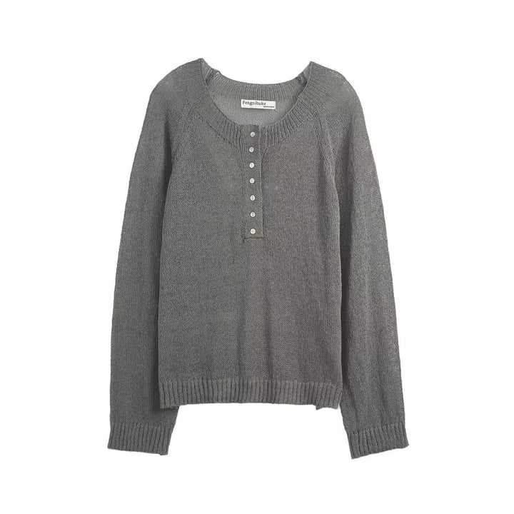 Damen lässiger Pullover mit Knopfdetails Drune