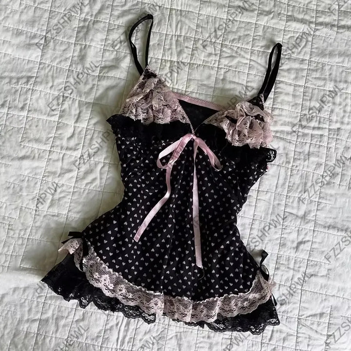 Damen verführerisches Schlafkleid mit Spitzenbesatz und Rüschendetails Drune