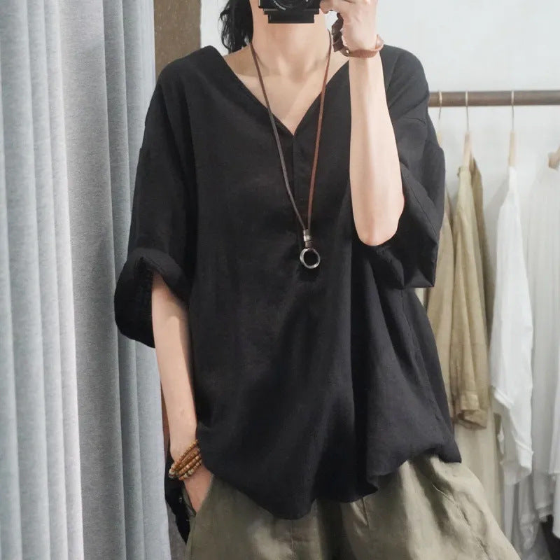Damen Relaxed Fit V-Ausschnitt Tunika Top Drune