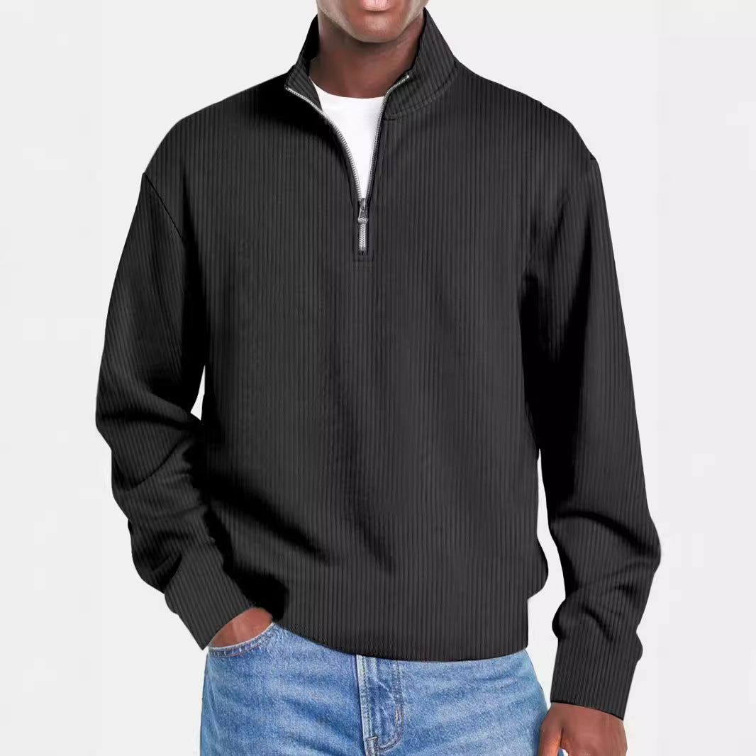 Herren nan gerippter Troyer-Pullover mit Halbzip und Stehkragen Drune