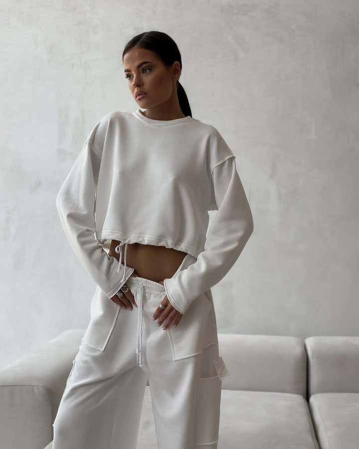 Damen lässiger und modischer cropped Sweatshirt mit Tunnelzug Drune
