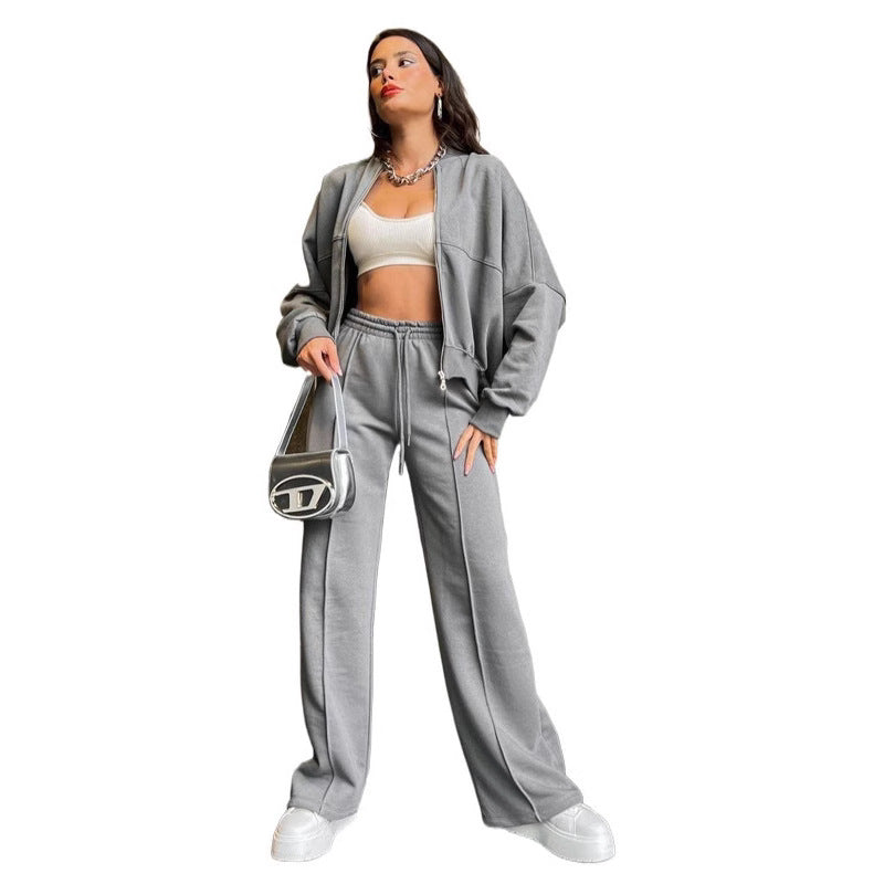 Damen lässiges Freizeit-Set aus weichem Sweatstoff mit hohem Kragen und weitem Schnitt Drune