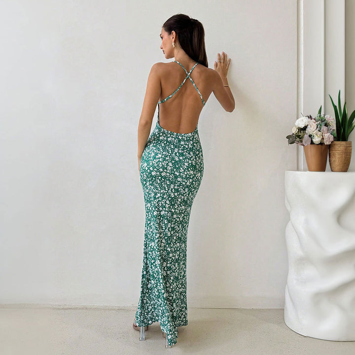 Damen Maxikleid mit verstellbaren Spaghettiträgern und floraler Druckdetail Drune