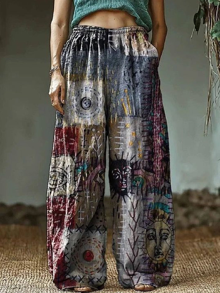 Damen Weite Freizeithose mit ethnischem Patchwork-Muster Drune