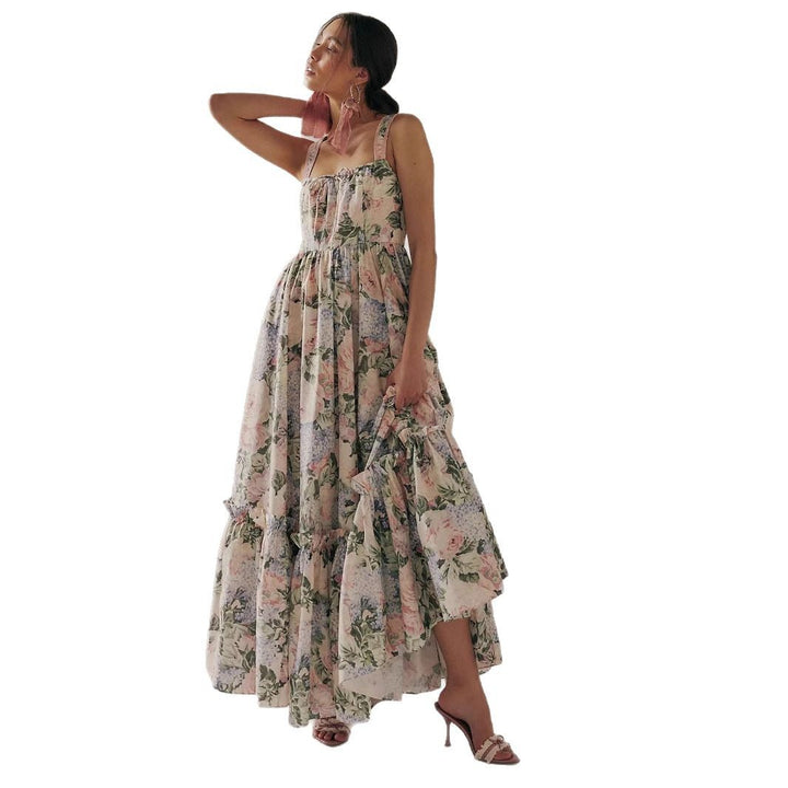 Damen luftiges Blumenkleid mit Spitzeneinsätzen und verstellbaren Trägern Drune