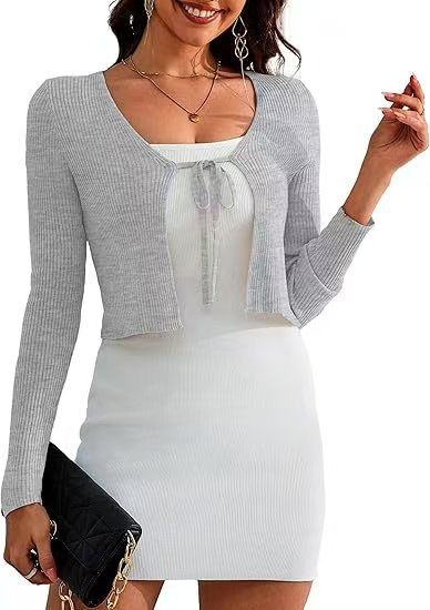 Damen Kurze Strickjacke mit细绒struktur und offener Front Drune