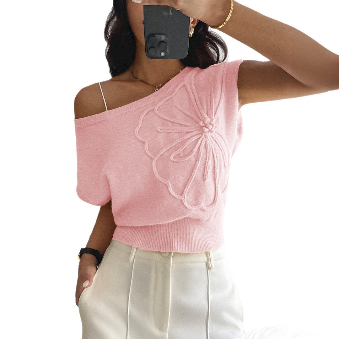 Damen Elegantes Oberteil mit asymmetrischem Ausschnitt und floralen Details Drune