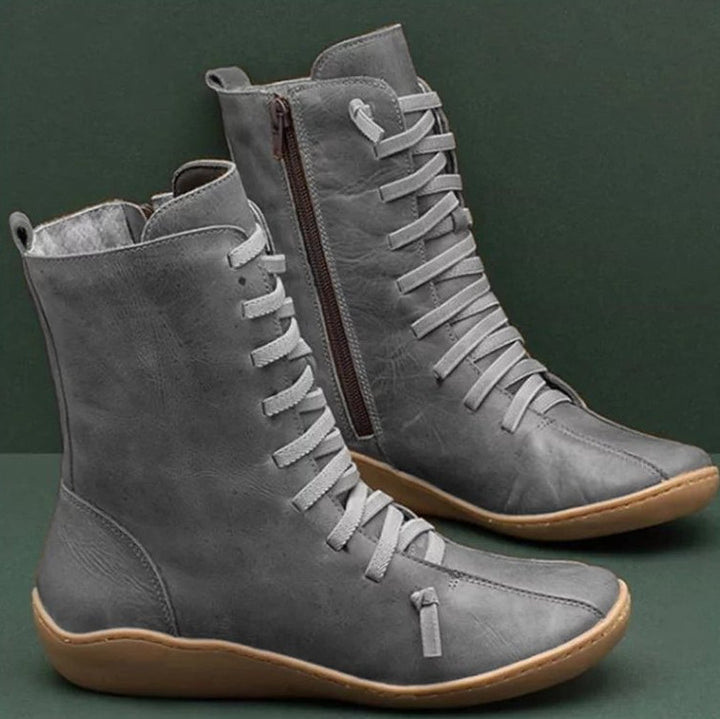Damen knöchelhohe Schnür-Boots mit seitlichem Reißverschluss und stoßdämpfender Gummisohle Drune