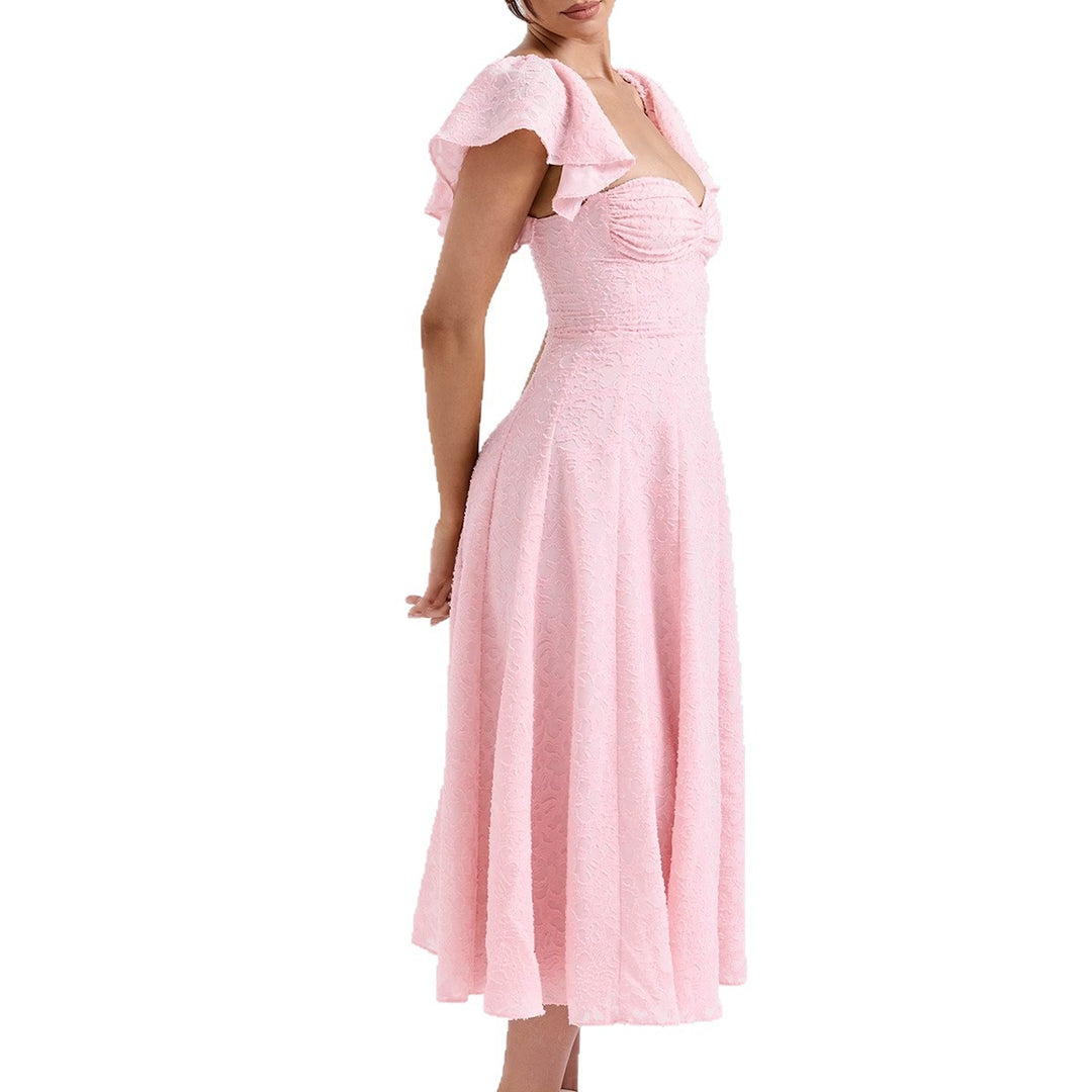 Damen Off-Shoulder Midikleid mit Rüschendetails und figurbetontem Schnitt Drune