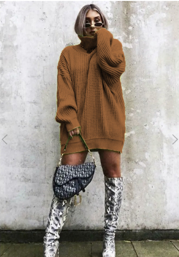 Damen Grobstrickpullover mit hochgeschlossenem Kragen und lässigem Oversized-Schnitt Drune