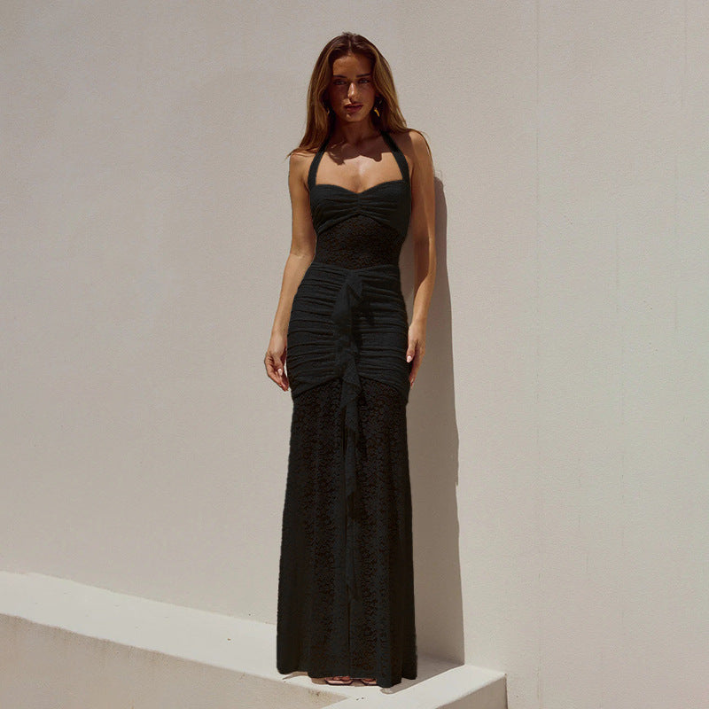 Damen Elegantes und figurbetontes Spitzenkleid mit schicker Raffung und feinen Trägern Drune