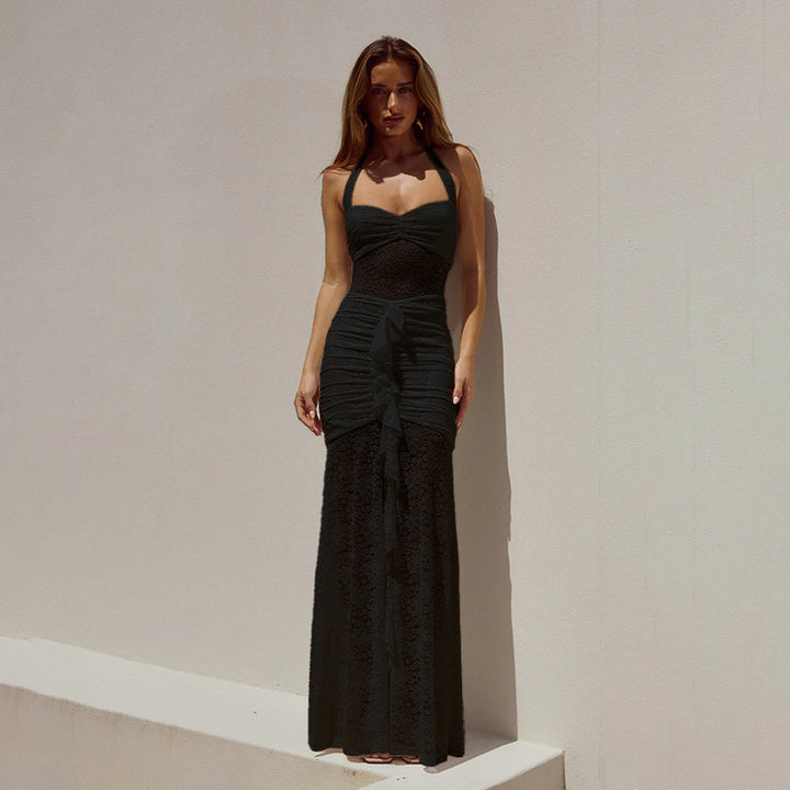 Damen Elegantes und figurbetontes Spitzenkleid mit schicker Raffung und feinen Trägern Drune